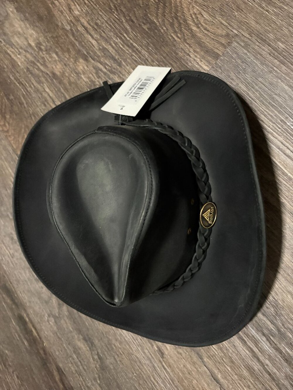 STELLMAN Classic Western Real Leather Cowboy Hat Black sz Large NEW